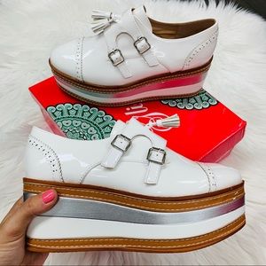 White patent loafer platform